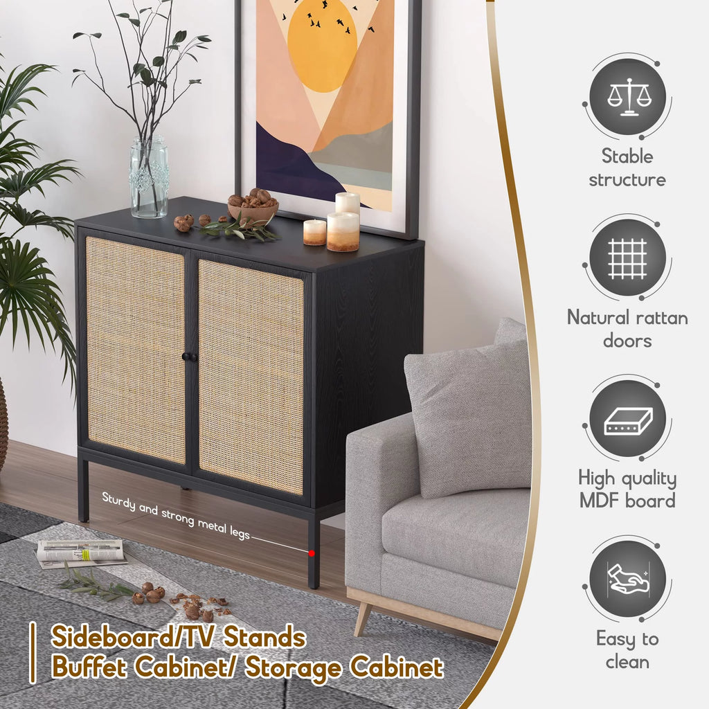 Black Rattan Storage Cabinet C59486