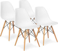 White Molded Plastic Dining Chairs with Wood Legs, Set of 4 U483