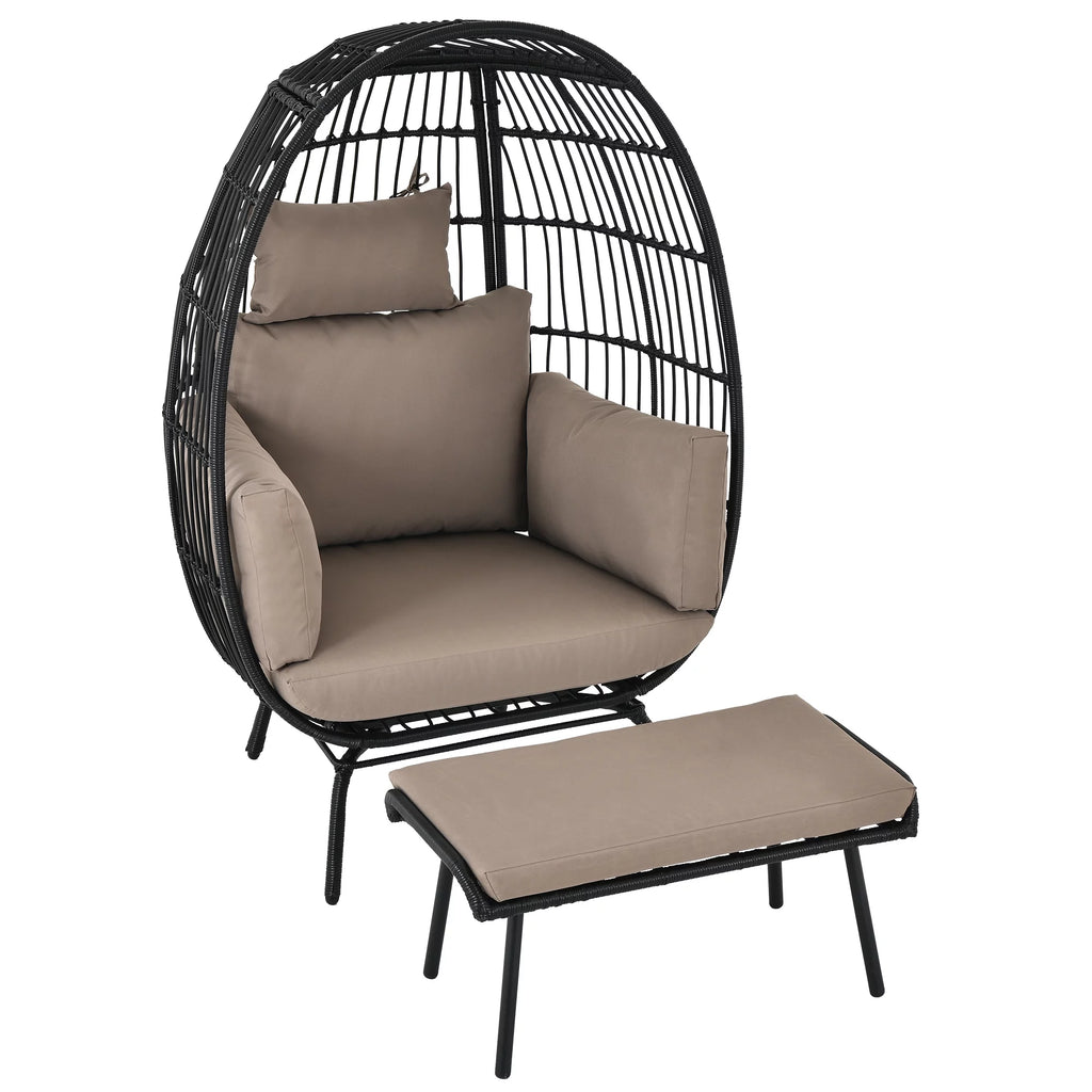 Wicker Egg Chair with Ottoman, Stand, Cushions X950664