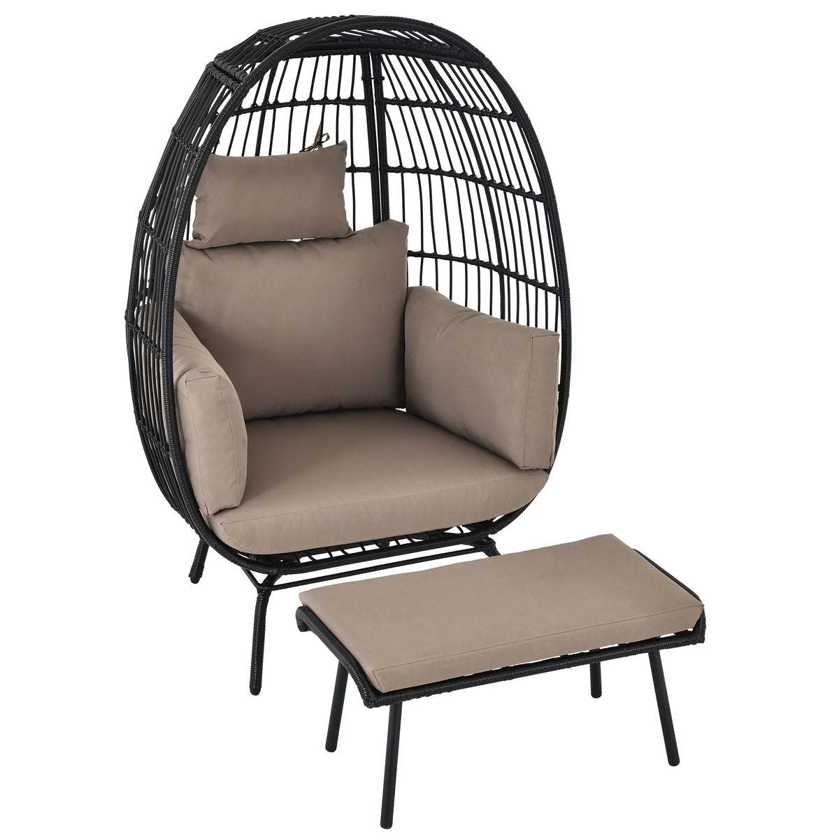 Wicker Egg Chair with Ottoman, Stand, Cushions X950664