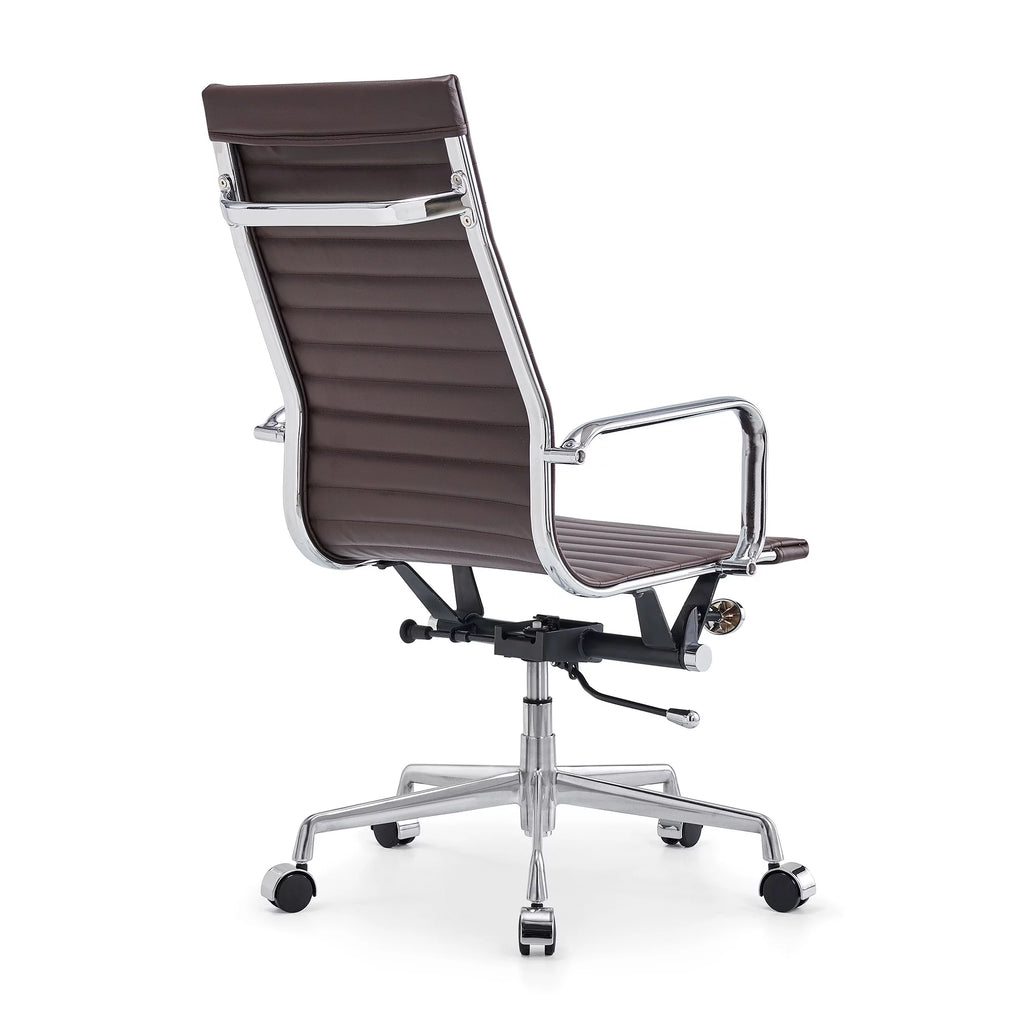 High Back Executive Office Chair with Armrest Adjustable Swivel Vegan Leather Brown D633