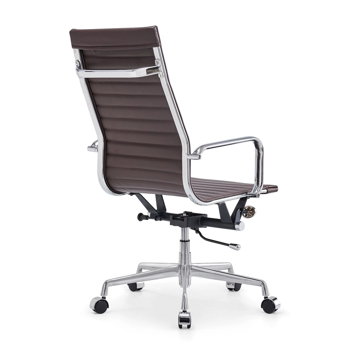 High Back Executive Office Chair with Armrest Adjustable Swivel Vegan Leather Brown D633
