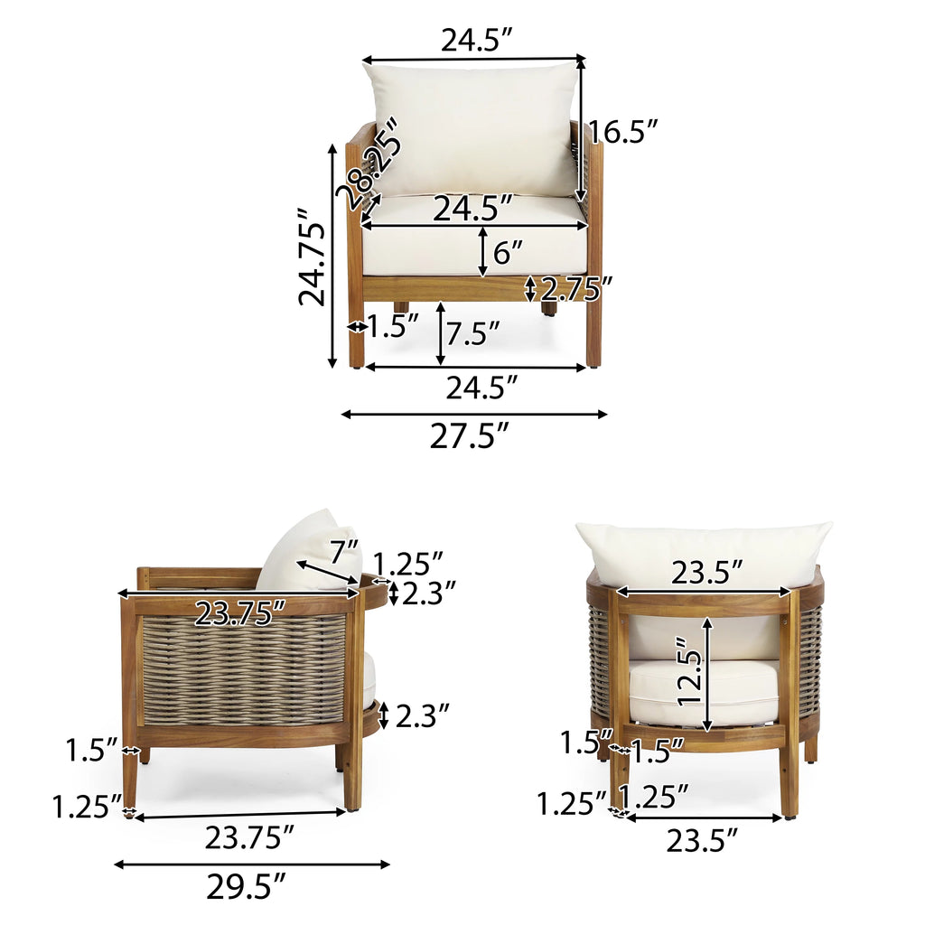 Acacia Wood and Wicker Club Chair with Cushions O692