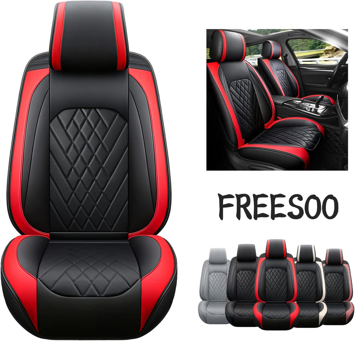 Grey Leather Car Seat Cover 2 Pcs Y780190