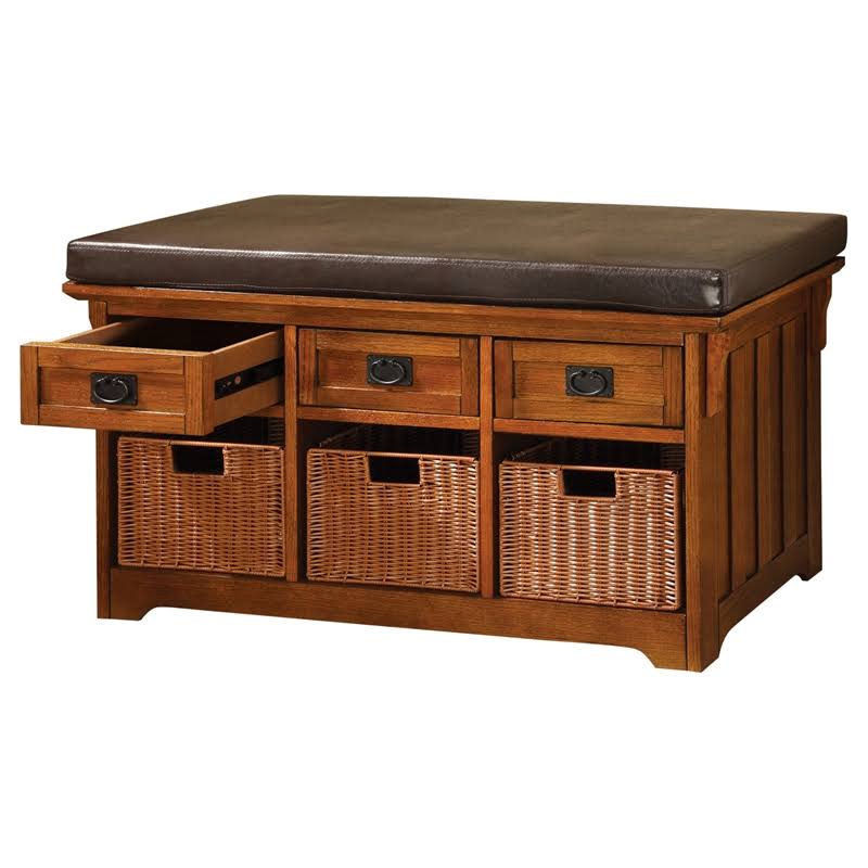 Storage Bench with Baskets in Antique Oak O39890
