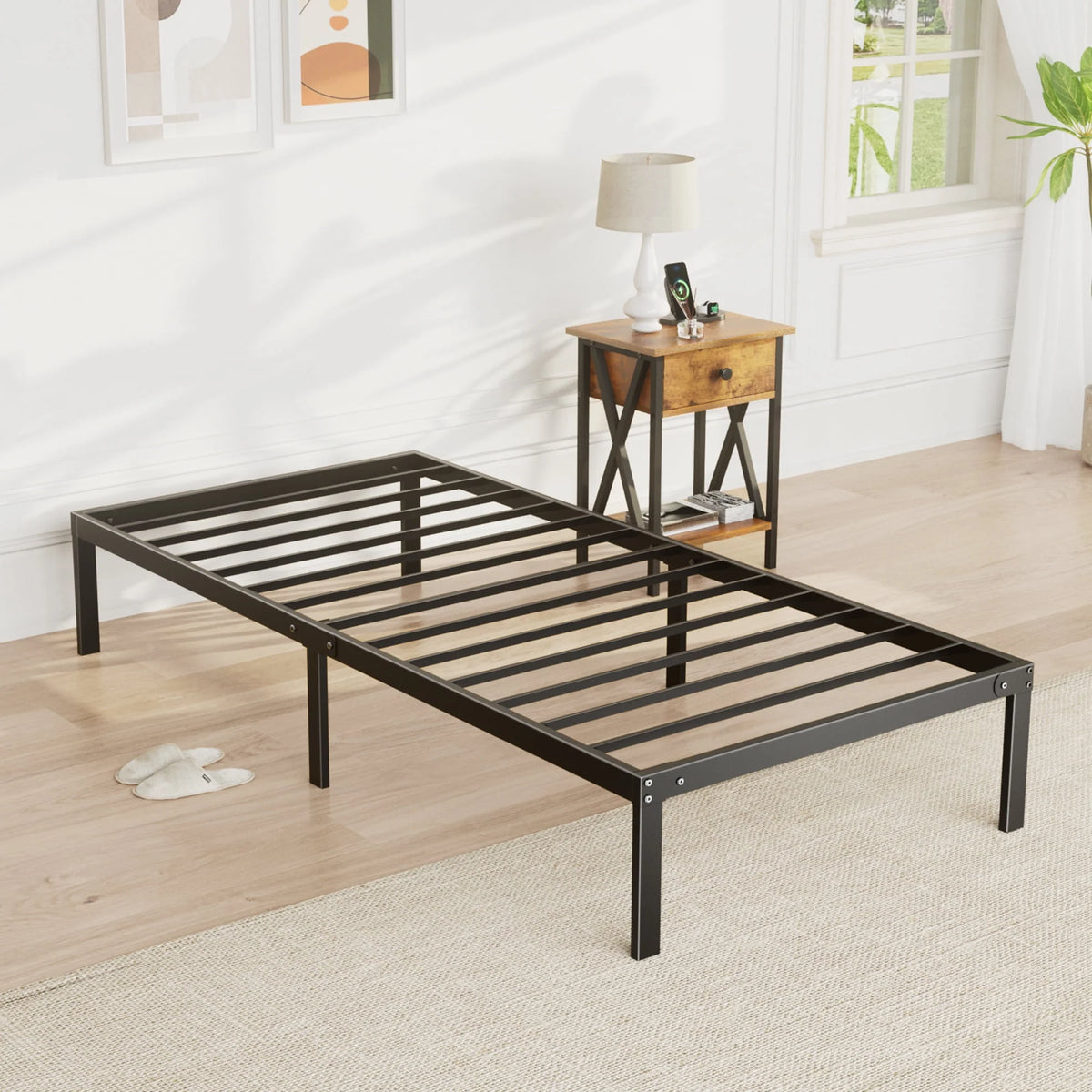 Full Size Heavy Duty Platform Bed Frame with Underbed Storage U36932