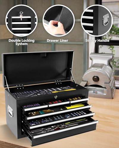 Heavy-Duty 7-Drawer Rolling Steel Tool Chest with Lock, Black W46343