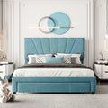 Queen Velvet Upholstered Platform Bed Frame with Drawer R43316