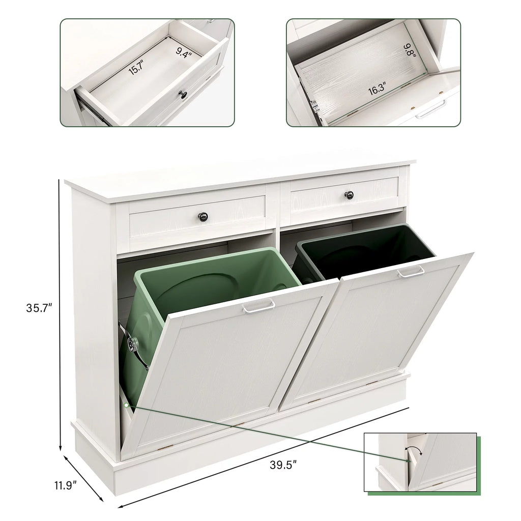 White Free Standing Tilt Out Trash Cabinet with Drawer R919