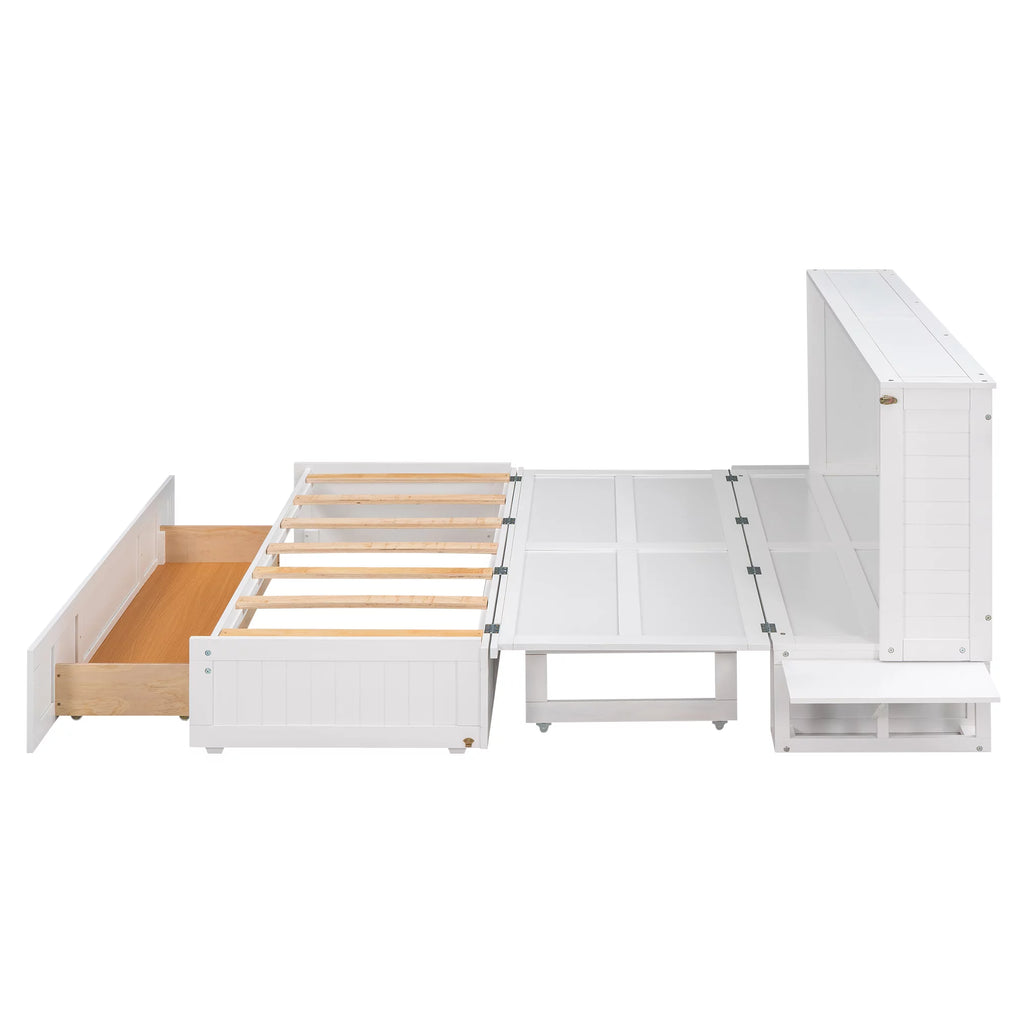 Queen Size Solid Wood Murphy Platform Bed with Drawer P6248