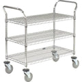 Utility Cart, 3 Shelf, Chrome, Polyurethane Casters U121