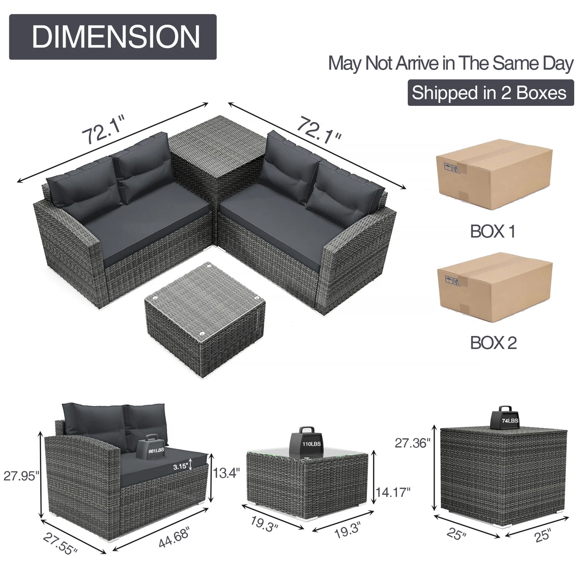 4 Pcs Wicker Patio Conversation Sofa Set with Storage Box & Table Y900