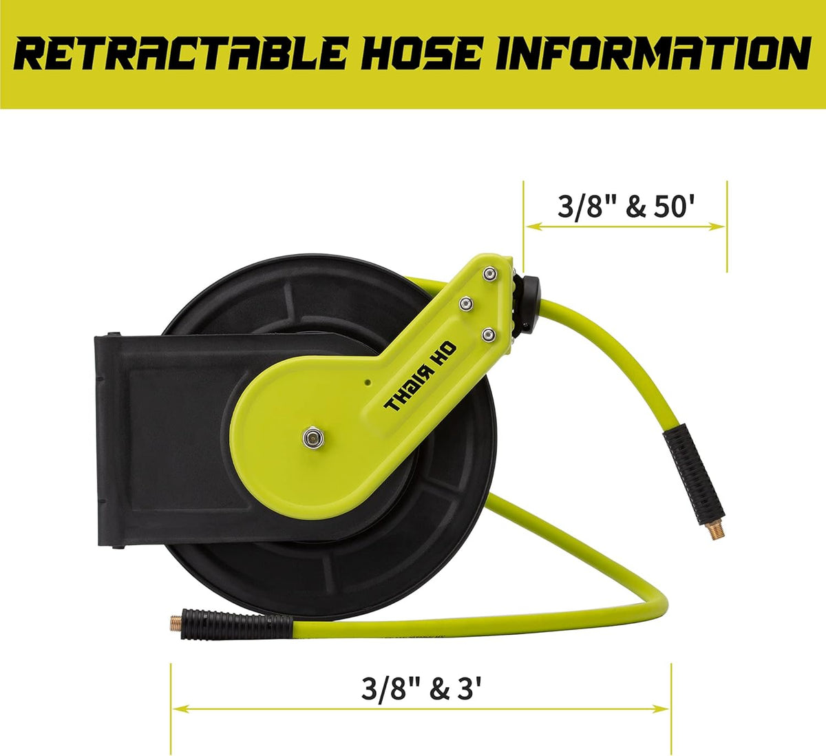 Retractable Air Hose Reel 3/8" 50ft+3ft, Hybrid Air Hose 300 PSI N532872