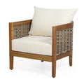 Acacia Wood and Wicker Club Chair with Cushions O692