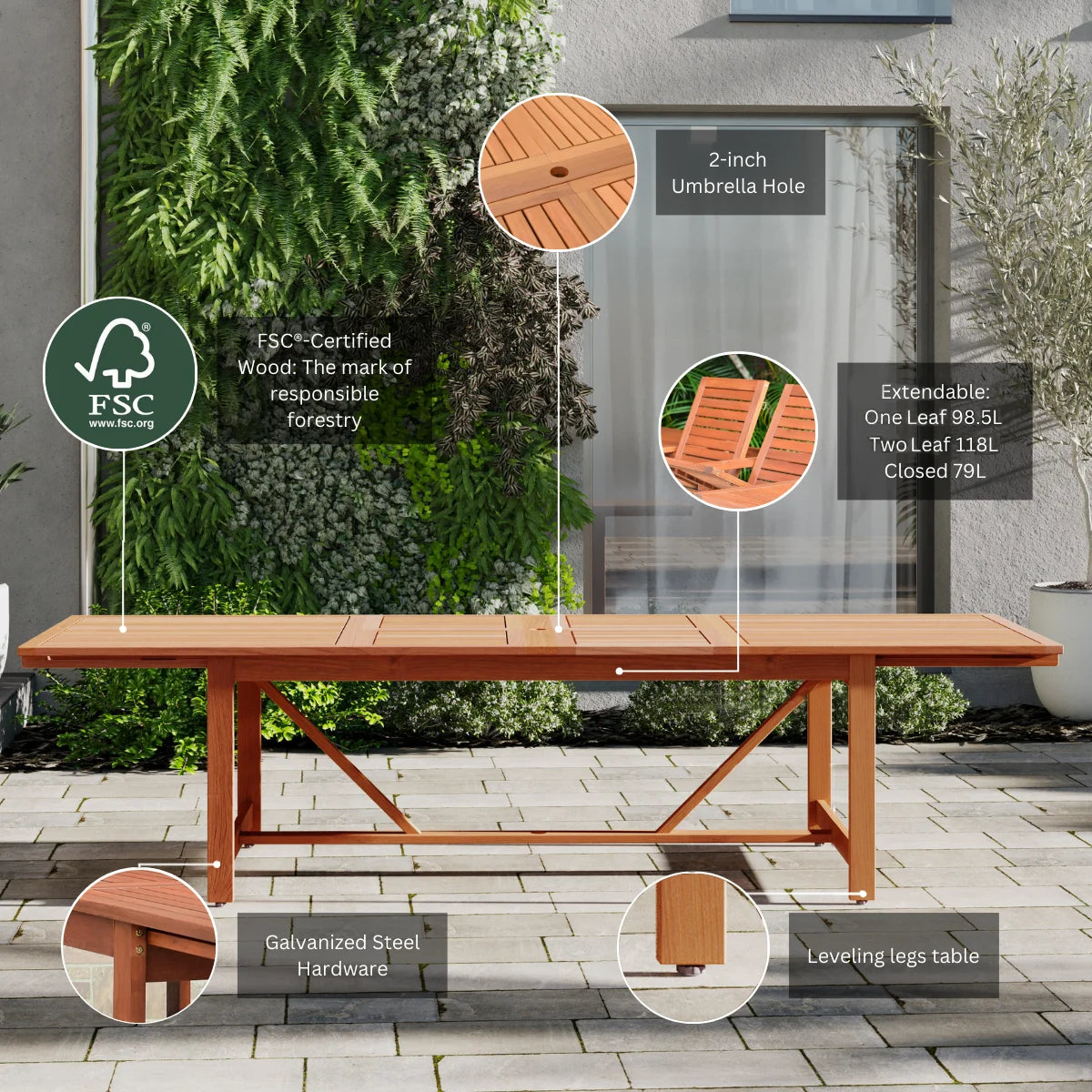 Eucalyptus 9-Piece Extendable Rectangular Patio Dining Set U3875