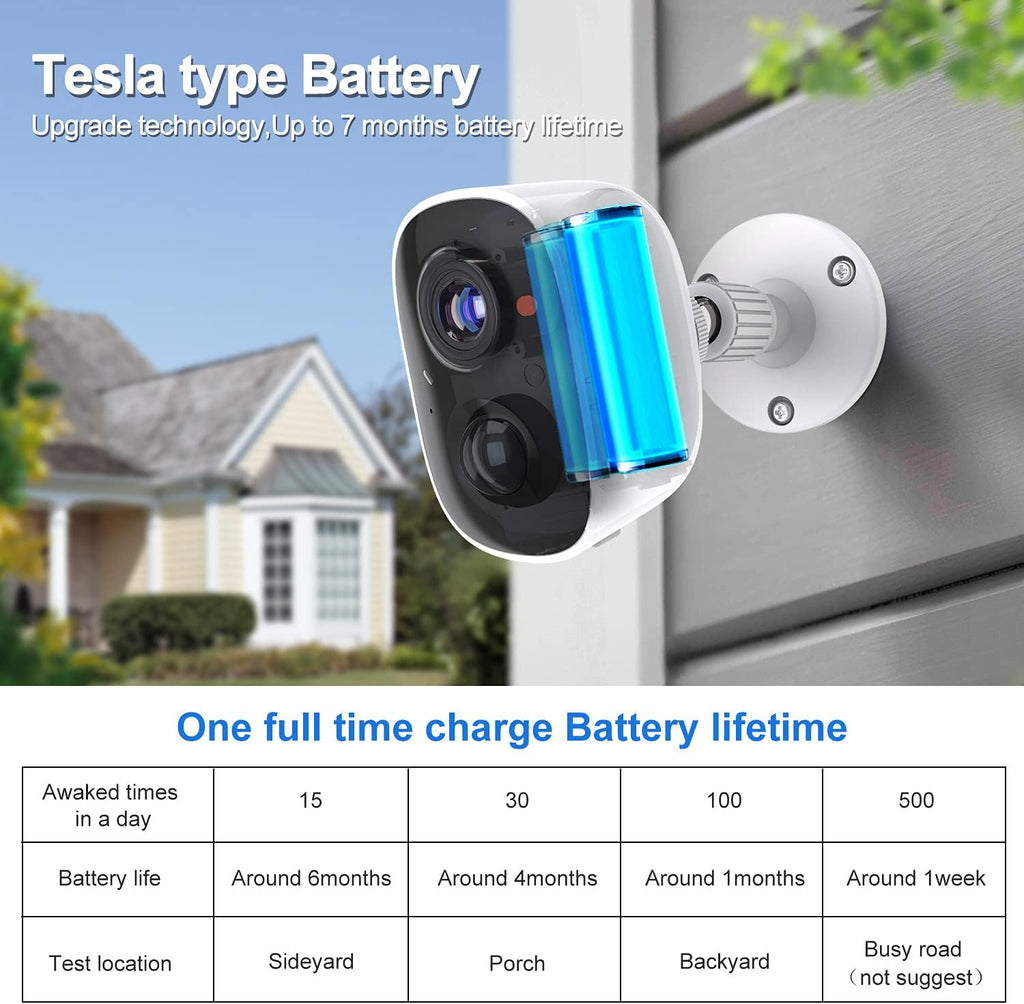 Wireless Outdoor Security Camera with Light Night Vision Rechargeable Battery AI Motion Detection S5864