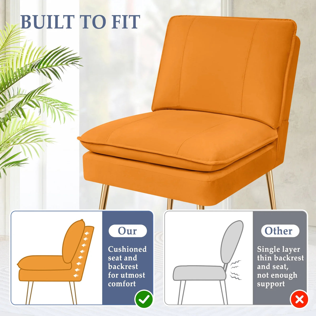 Orange Armless Upholstered Accent Chair Set of 2 G3328