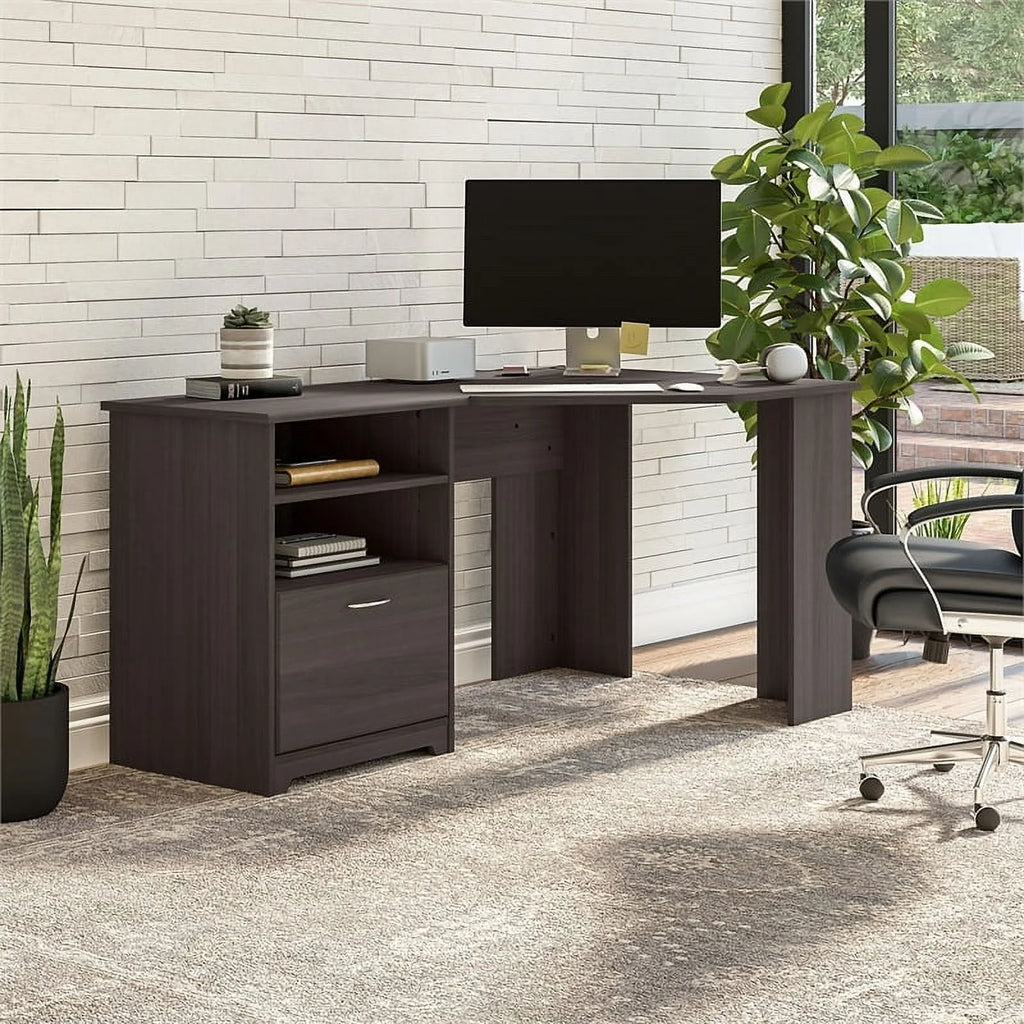 Heather Gray Engineered Wood Corner Desk R765232