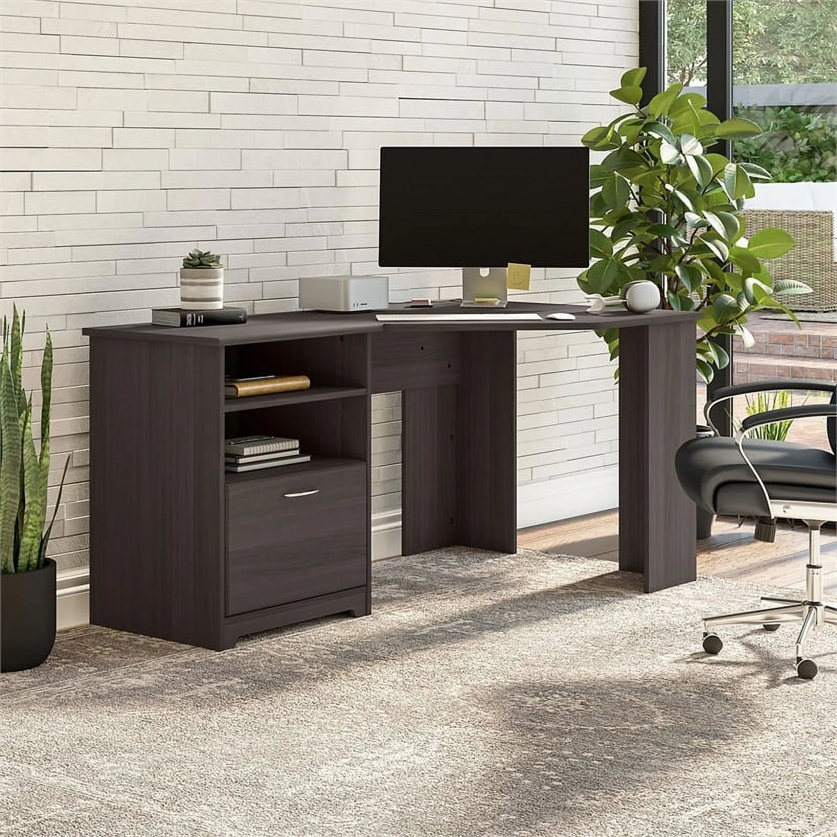 Heather Gray Engineered Wood Corner Desk R765232