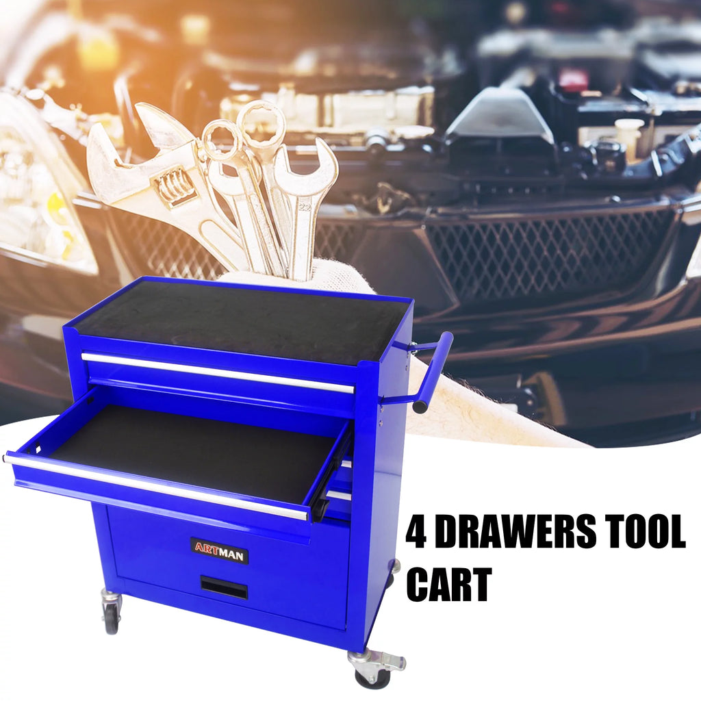 Blue 4 Drawers Rolling Tool Chest Cabinet with Wheels T386