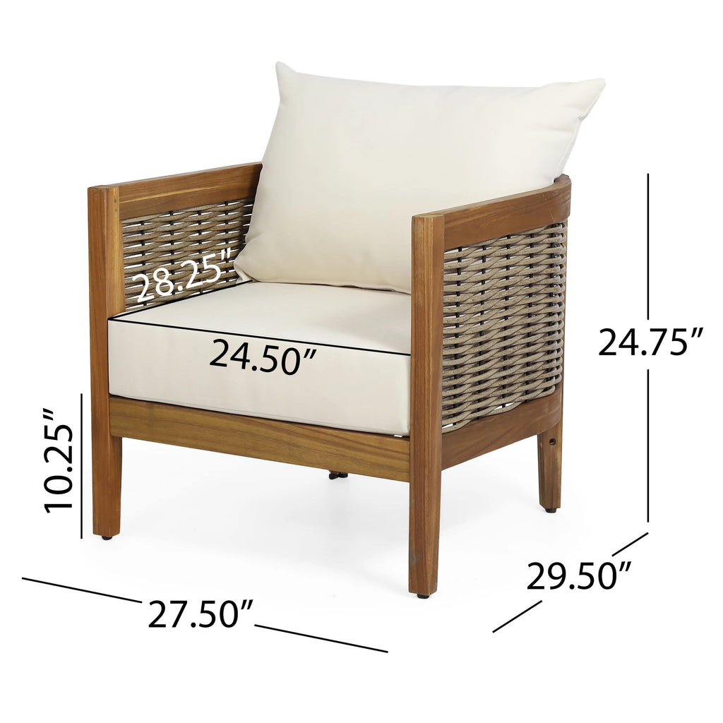 Acacia Wood and Wicker Club Chair with Cushions O692