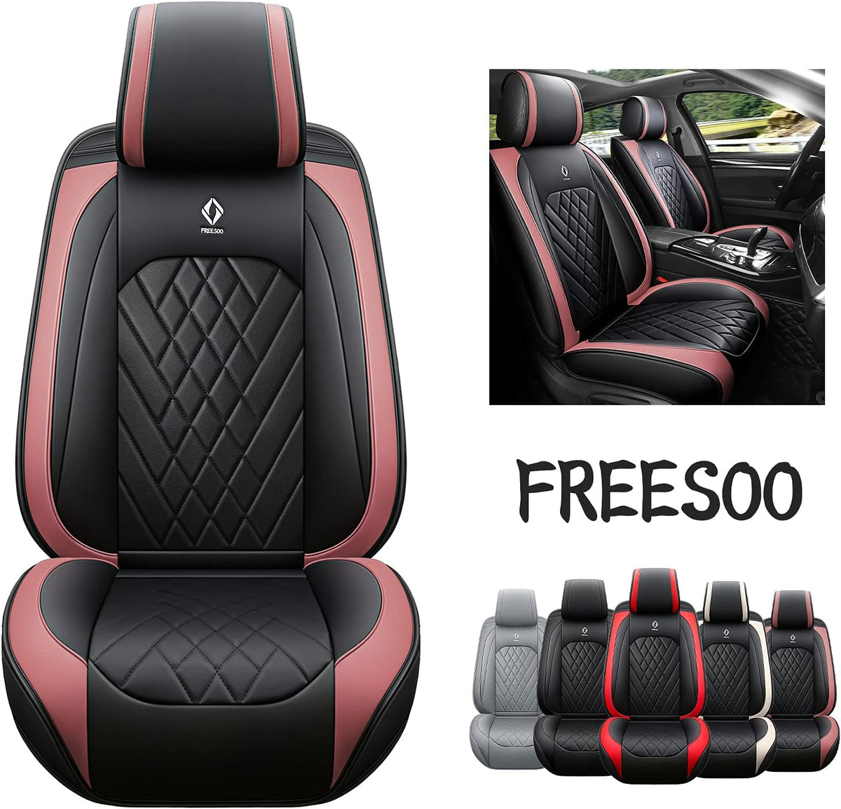 Grey Leather Car Seat Cover 2 Pcs Y780190