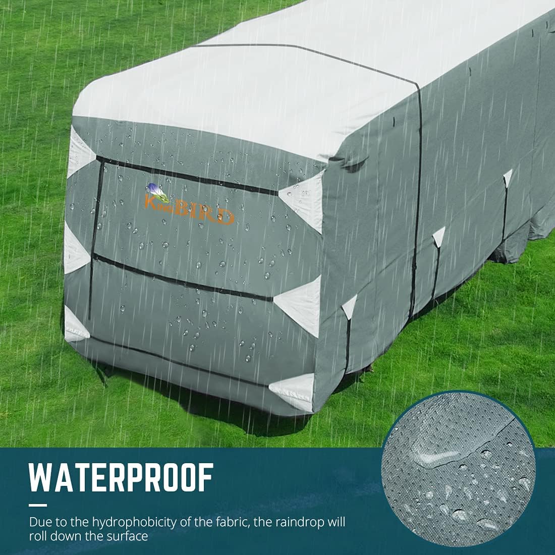 5th Wheel RV Cover with 2Pcs Extra Straps & 4 Tire Covers B29538