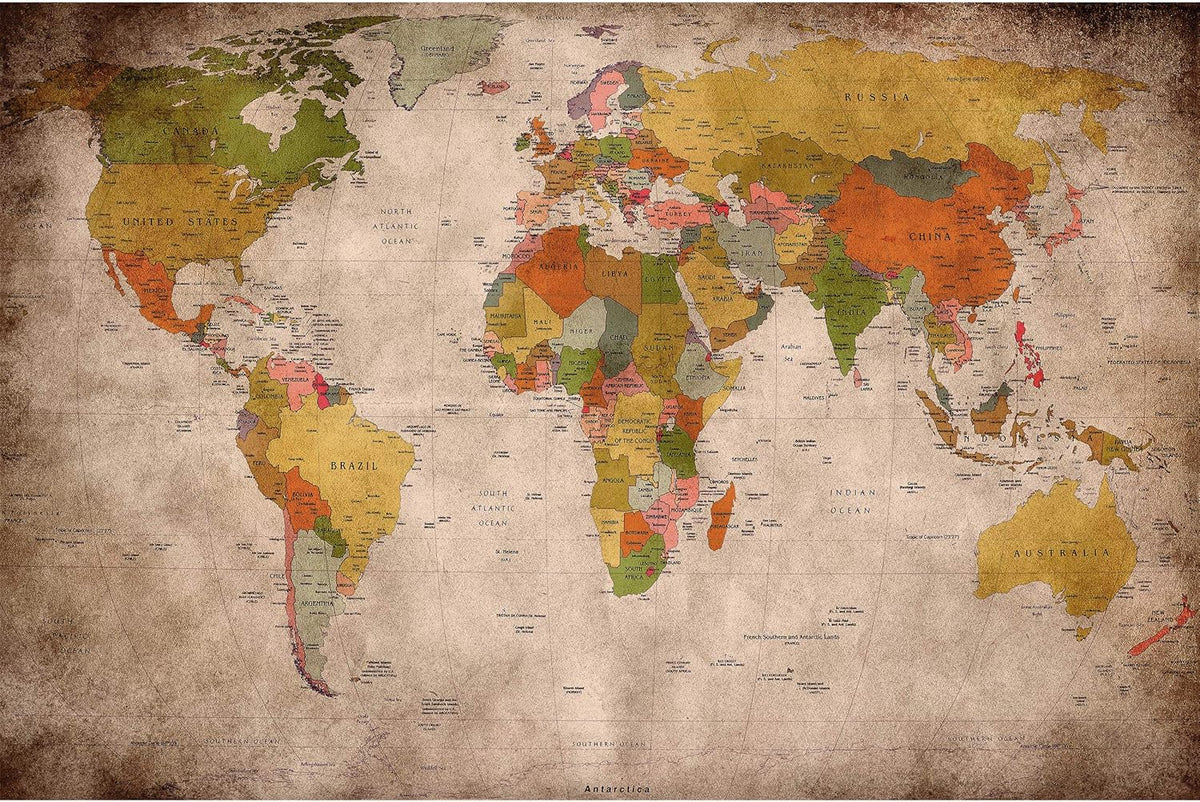 Retro World Map Photo Wallpaper Wall Mural (82.7x55.1in) Z126