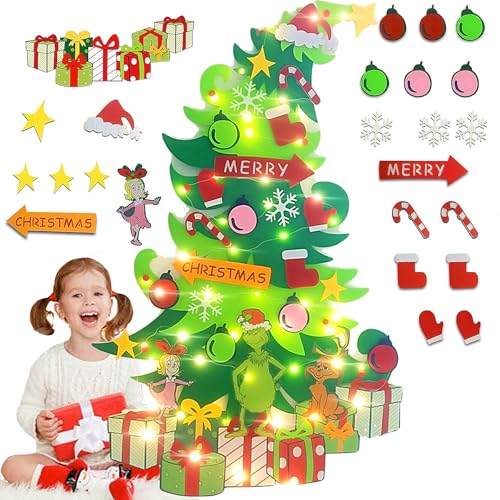 Felt Christmas Tree with 32 Ornaments and LED Lights F870752