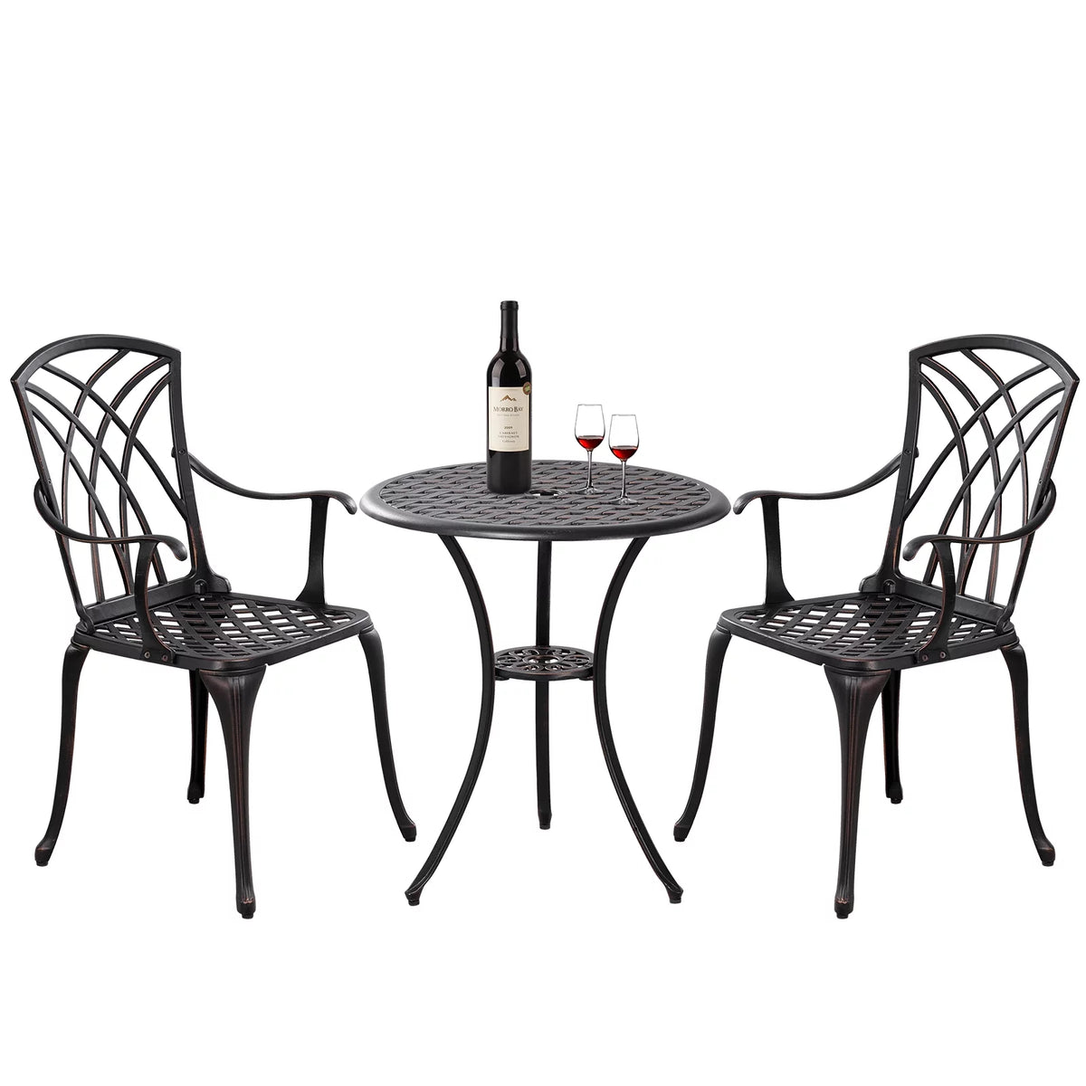 3 Piece Outdoor Bistro Set with 2 Umbrella Hole X749420