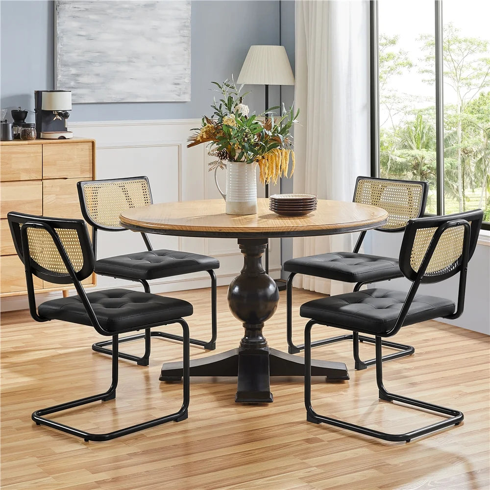 Black Armless Dining Chairs with Mesh Rattan Back X416