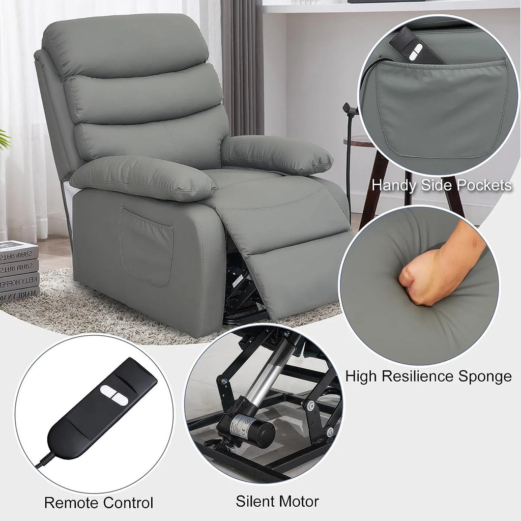 Dark Gray Micro Leather Power Lift Recliner Chair with Remote J748083