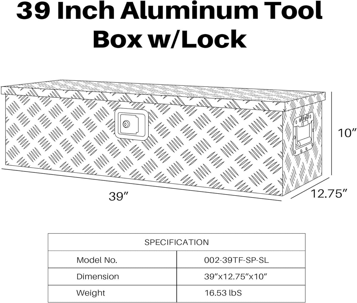 39 Inch Aluminum Waterproof Under Truck Storage Chest with Lock and Keys M327