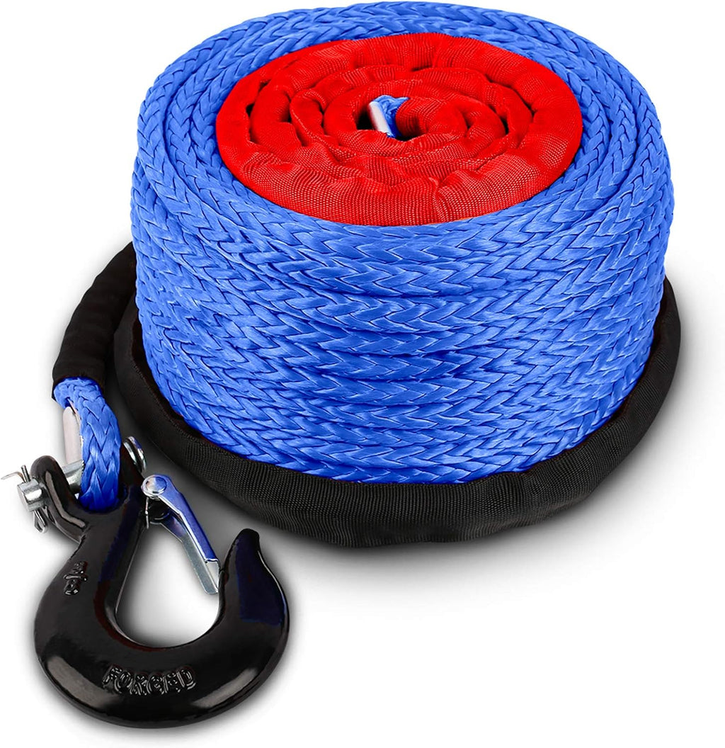 Synthetic Winch Rope with Hook and Sleeve Protection, Orange M1249