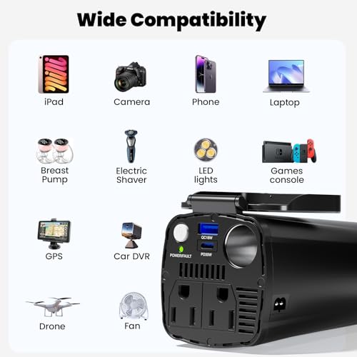 200W Power Inverter, 12V DC to 110V AC Car Plug Adapter Outlet Converter R60145