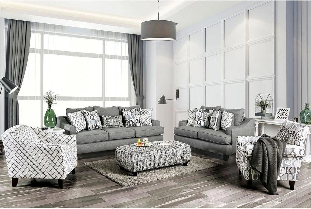 Bluish Gray Linen-like Fabric Living Room Set 4pcs Q9571