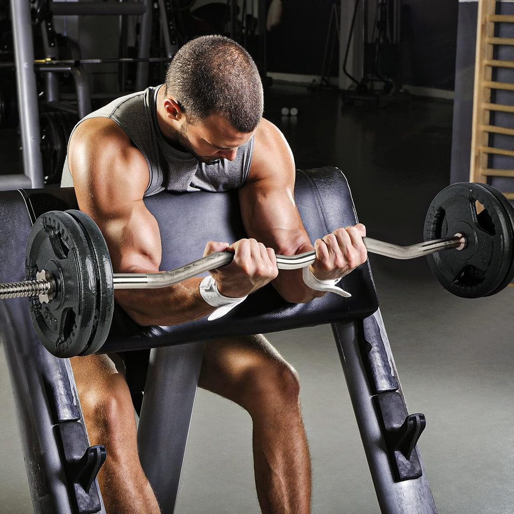 47" Standard Threaded EZ Curl Barbell Bar for 1-inch Weight Plates, 2 Collars Included O17372