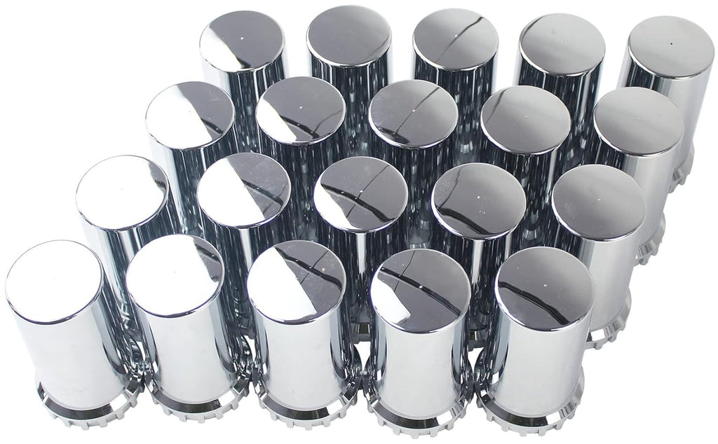33mm Chrome ABS Plastic Cylindrical Screw on Lug Nut Covers Caps with Flange for Semi Truck (20) H226500