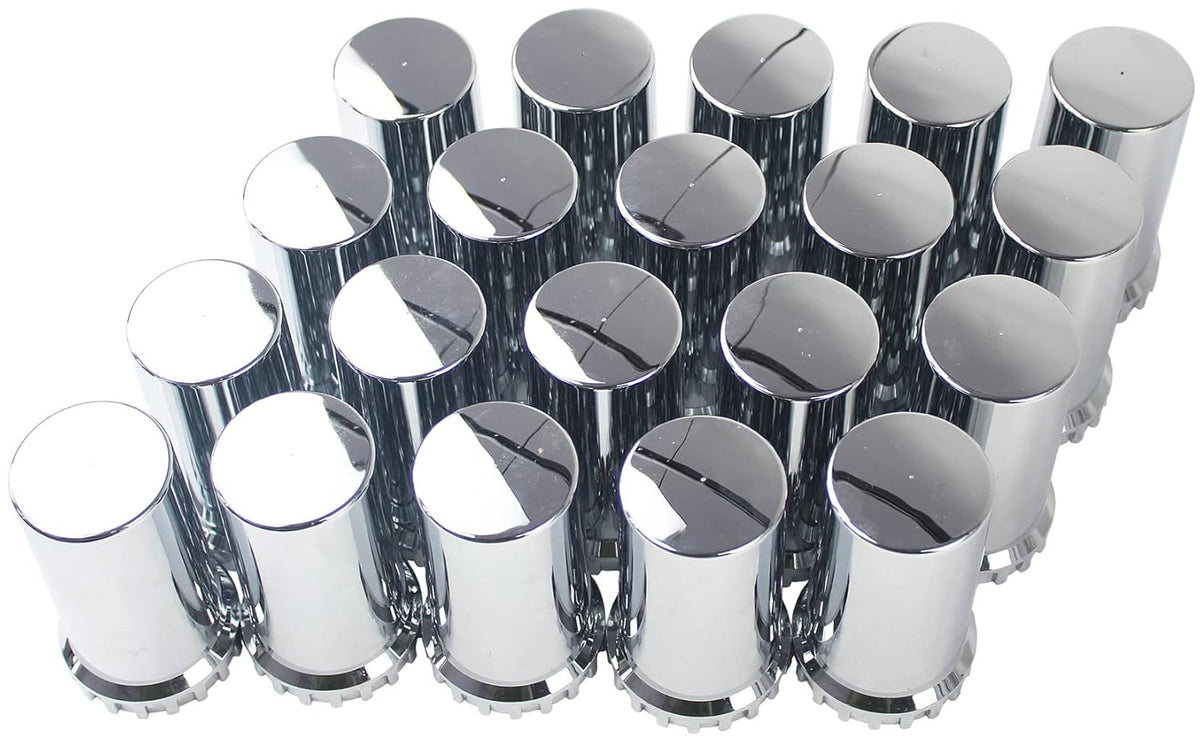 33mm Chrome ABS Plastic Cylindrical Screw on Lug Nut Covers Caps with Flange for Semi Truck (20) H226500