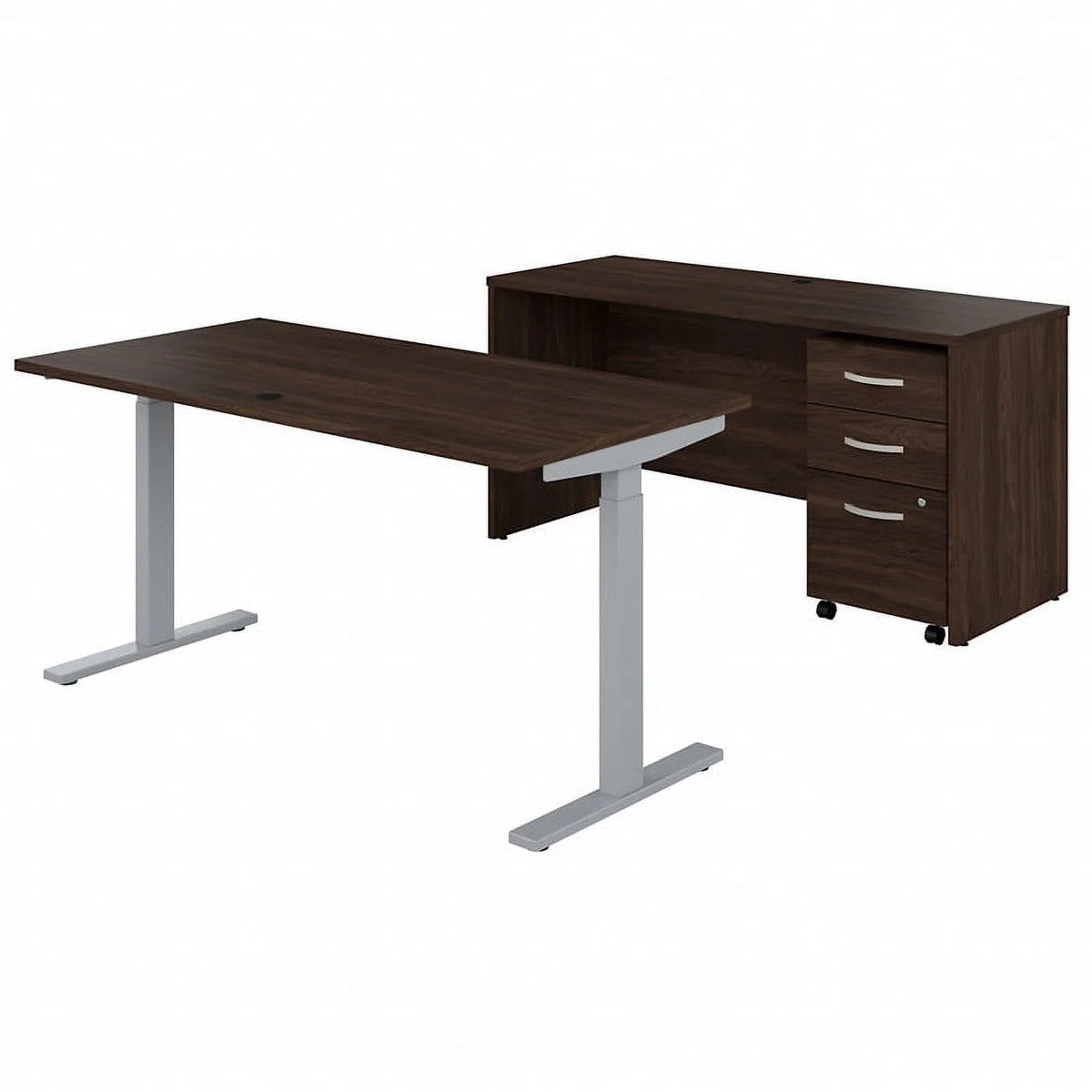Black Walnut Engineered Wood Adjustable Standing Desk Set D202