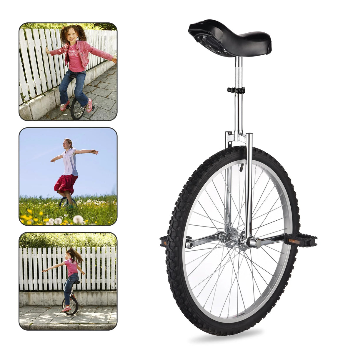 24 In Wheel Outdoor Unicycle Adjustable Seat Anti-Skid Pedal Red N686553