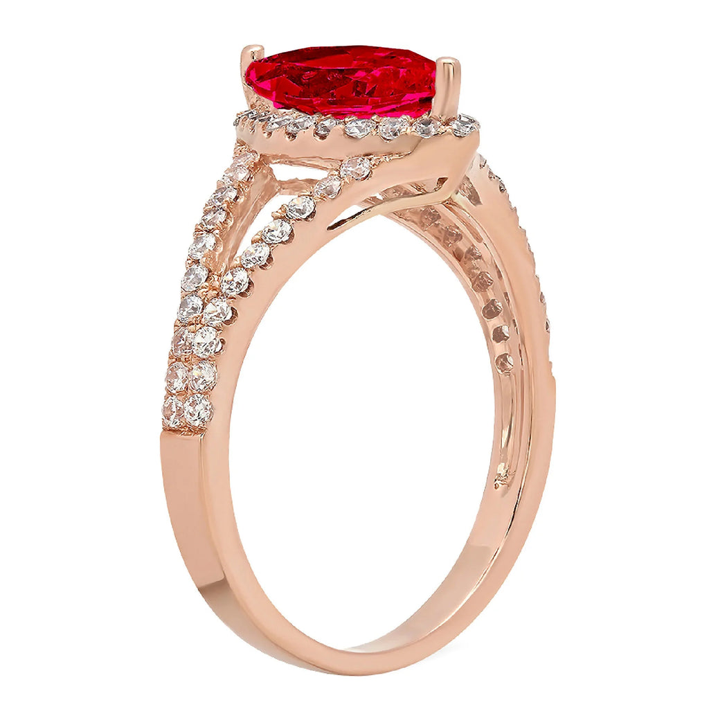 Marquise Cut Red Simulated Ruby 18k Pink Rose Gold Halo Ring W697420