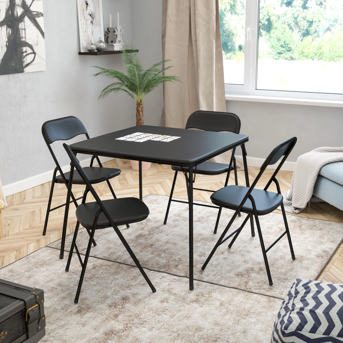 Black 5 Piece Folding Card Table and Chair Set Z34494
