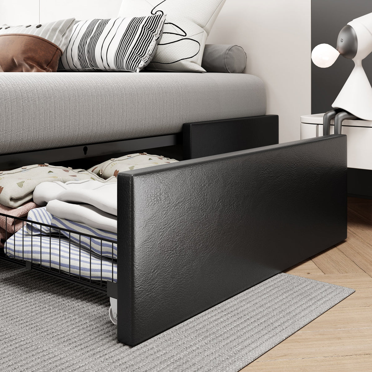 Dark Grey Queen Size Platform Bed Frame with 3 Storage Drawers T2782