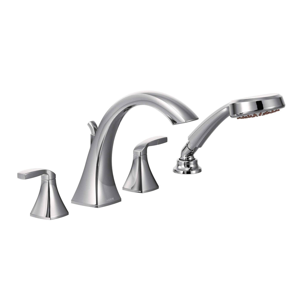 Chrome Two-Handle Roman Tub Faucet with Hand Shower D170