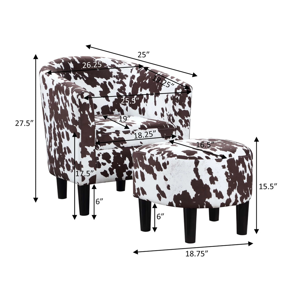 Brown Cow Print Accent Chair with Ottoman Q6243