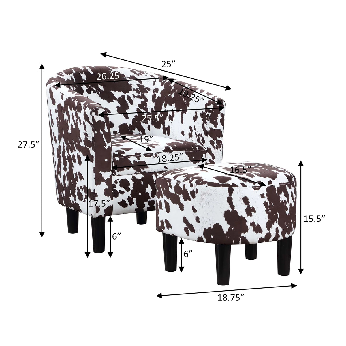 Brown Cow Print Accent Chair with Ottoman Q6243