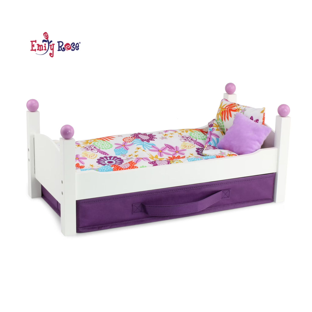 18 Inch Doll Bed with Fabric Storage Bin and Reversible Doll Bedding M29180