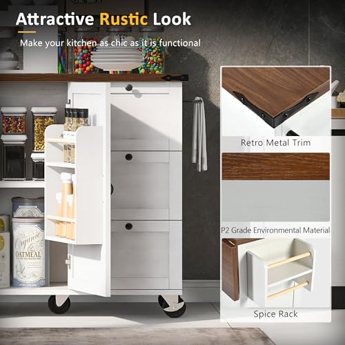 54.5" Kitchen Island with Drop Leaf, Storage Cabinet, 3 Drawer A27258