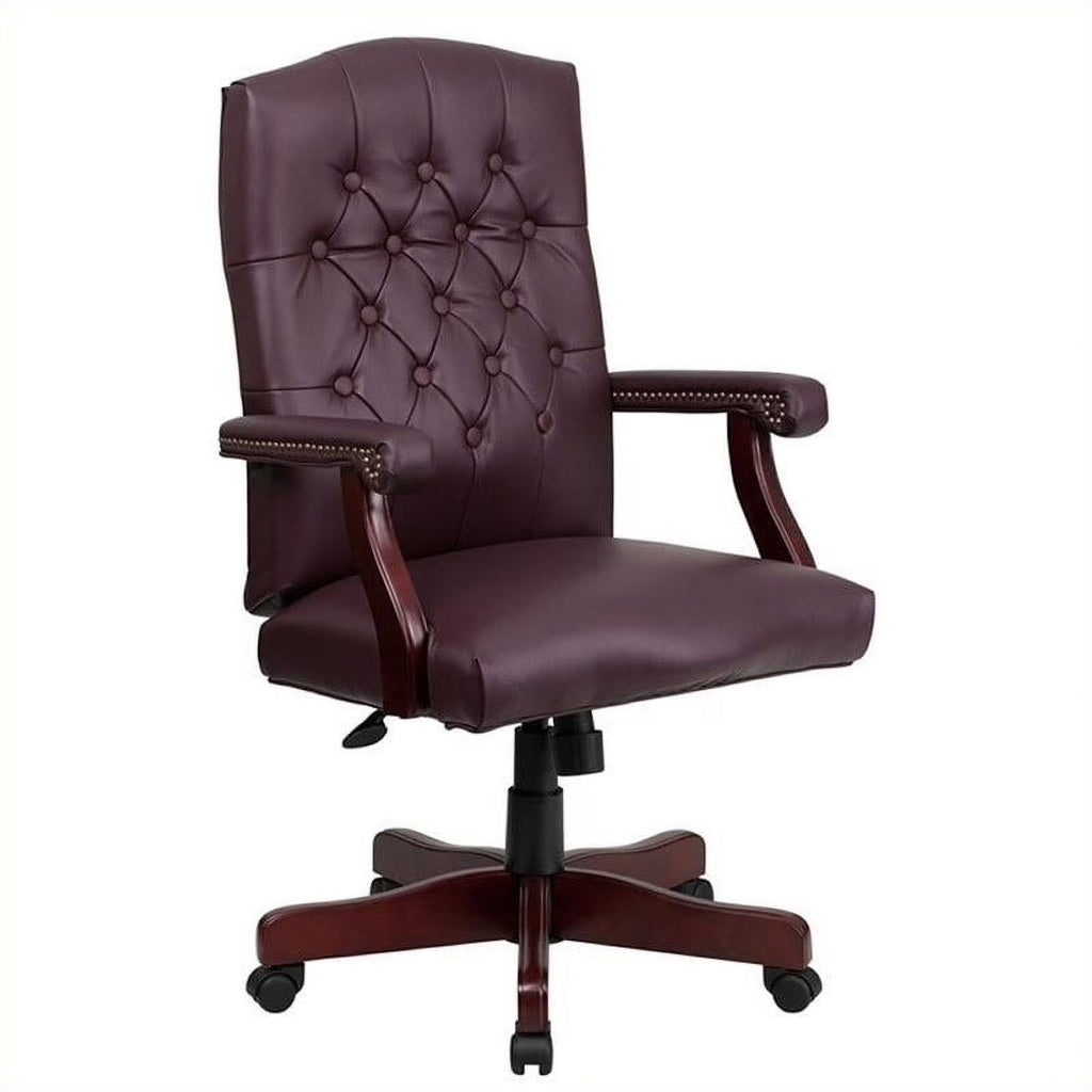 Burgundy Leather Swivel Office Chair W348